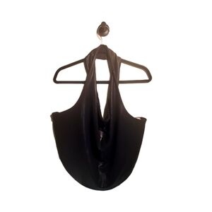 Sexy Backless Halter Top in Textured Shimmery Black String Tie Back Sm - Med